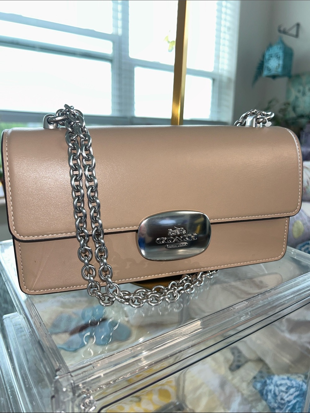 Coach Eliza Leather Chain Strap Crossbody Bag 2024 in Taupe 9”x 3”x 4.25” NWT